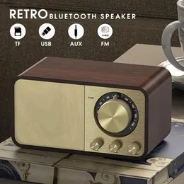 Przenośne głośniki Drewniany Głośnik Bluetooth Retro Classic Soundbox HIFI Stereo Surround Surection Super Bass Subwoofer AUX FM Radio Sound System dla CO