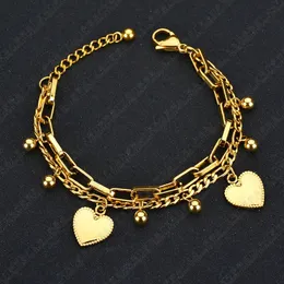 Multi-layer Stainless Steel Heart Round Beads Ladies Bracelet Fashion Love Ornaments Gold Silver Color Sweet Student Bracelet