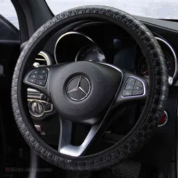 Woven Leather Elastic Without Inner Ring Car Steering Wheel Cover Comfortable Shock Absorbent Install Easy Car Styling J220808
