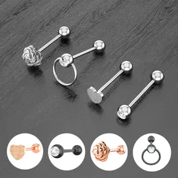 Tongue Ring Flower Stud Barbell Piercing Bar Stainless Steel Rose Gold Cartilage Earring Helix for Women Body Jewelry