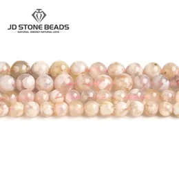 6-16mm Nya naturliga körsbärsblommor Agate Rosa lösa pärlor för smycken som gör DIY armband halsband kvinnor gåvor Q0531