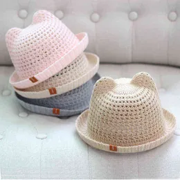 Kids cute Baby Summer Children's cat sunshade hat Beach Hats Straw Hat Boy Girls Cotton Breathable Cap Travel Cap protection Y21111