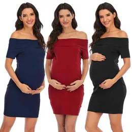 2021 vestido embarazada maternidad de las mujeres sin mangas color sólido fuera del hombro sin respaldo moda embarazada embarazo vestido de fiesta g220309