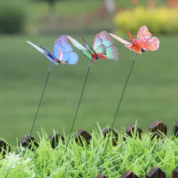 25 sztuk 7 cm Kolorowe Dwie warstwowe Piórko Butterfly Stakes Ogrodowe Dekoracje Ogrodowe Ogrody Fałszywe Motyle Doniczki Decor Wly Bh4688