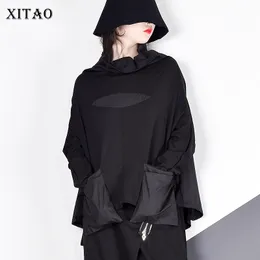 Xitao Harajuku PACKWORK PAPK CAPKER T рубашка Женщины стойки воротник плюс размер повседневная черная улица женское стежок Корейский летом lyh2877 210306