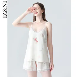 Women's Sleepwear IIZZINI Original In The Summer Of 2021 Harness Pajamas Women Thin Ice Huai Silk White Pear Flower Shorts