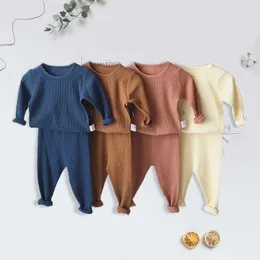 Crianças nervuradas pijamas cabidos crianças crianças meninos meninas pjs top e calças de algodão sets roupas roupas sleepwear nightwear 210908