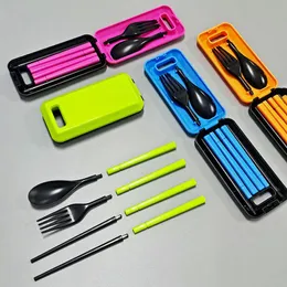 Chopsticks 3pcs / Set Bestick Dinnerware Mini Outdoors Portable Travel Sets Folding Dinner Fork Spoon Student Kids Kitchen Tool