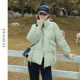 Yedinas Winter Jacketの女性の色のバブルジャケット韓国風のパウガコートミントグリーン厚さParka Jaqueta Feminina 210527
