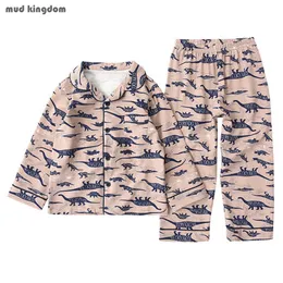 Mudkingdom söt pojkar dinosaur utskrift pyjamas set hem slitage mode långärmad byxor hemliga barnkläder 210615