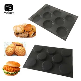 Meibum 8 Cavity Black Porous Silicone Mold Cookie Hamburger Mould Round Shape Bread Eclair Tray Non Stick Bakeware Baking Tools 210702