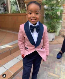 Boy's Formal Wear Tuxedos Shawl Collar One Button Children Clothing For Wedding Party Kids Suit Boy Set (Jacket+Pants+Bow) K78