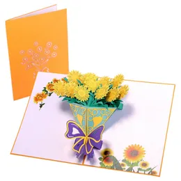Popup Flower Card 3D hälsningskort för födelsedagmödrar Faderns dag Rose Carnation Popup Creative Greeting Cards