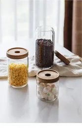 Garrafas de armazenamento Jarros de cozinha cozinha grãos de café macarrão de chá almacenamiento en cocina vidro tampa de madeira com tampa de madeira