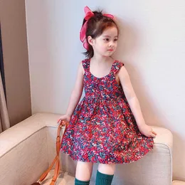 Dziewczyny Casual Dresses 2021 New Summer Baby Girl Kwiatowy Kostiumy Wakacje Bez Rękawów Dzieci Wedding Party Odzież 1-6y Q0716