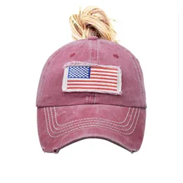 Adult Party Hats Cotton washed Ponytail Hat National Flag Embroidered Baseball Cap Outdoor sun Sports USA Festive Snapback Cap For Women Men Accessories