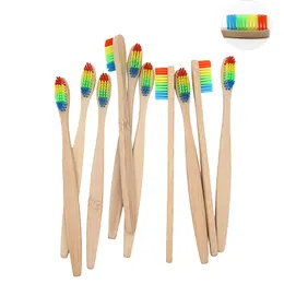 Naturlig bambu tandborste grossistmiljö trä regnbågens tandborste oral vård mjuk borst engång tandborstar