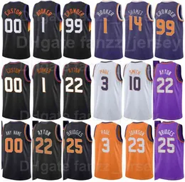 スクリーンプリントバスケットボールDevin Booker Jerseys 1 Deandre Ayton 22 Mikal Bridges 25 Chris Paul 3 Cameron Johnson 23 Jae Crowder 99黒紫白人男女青少年