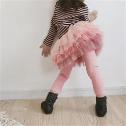 Flickor Culottes Gradient Mesh Fake Two-Piece Barnbyxor Kjol Höst Vinter Leggings Japanska Koreanska Fritidskläder 210625