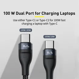 5A USB C Cable Samsung S20 Kablosu 2in1 PD 100W QC 4. Xiaomi Mi 10 için Hızlı Şarj USB Tipi C Kablosu