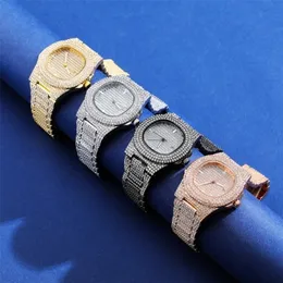 Marka ICED Out Diamond Watch Quartz Gold Hip Hop Es z mikropave CZ zegara ze stali nierdzewnej Relogio 220228