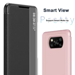 Smart View Flap Cases for Xiaomi MI Poco X3 NFC Luksusowe PU Skórzane Okno Stoisko Stojak dla Redmi Note 9 9S 9C 9C Back Cover