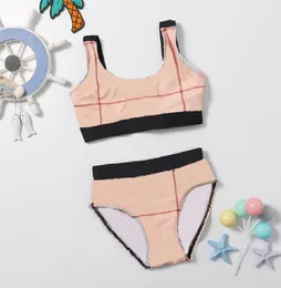 Flickebarn Designer One-Pieces baddräkter Mode Letter Print Tvådelad Badkläder Child flicka Lyx Bikini Barn Kläder