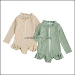 Clothing Sets Baby & Kids Baby, Maternity 1-5Y Causal Infant Girls One Piece Swimwear Solid Ruffles Long Sleeve Zipper Beachwear Drop Delive