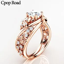 حلقات الكتلة CPOP Butterfly Butterfly Gold Zircon Wedding Ring Rose Flower Heygetric Luxury Complicing Party Women المجوهرات الإكسسوارات