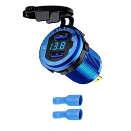 Fashion Quick Charge QC 3.0 36W Car Dual USB Charger Socket Waterproof with Voltmeter Switch for 12V 24V Motorcycle ATV Boat Marine RV Auto
