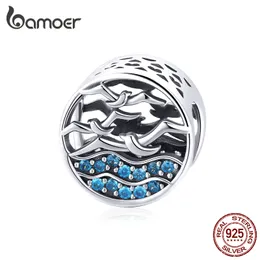 bamoer echte 925 Sterling Silber fliegende Möwen auf dem Ozean runde Perlen für Frauen DIY Charm Armband Zubehör SCC1454 Q0531