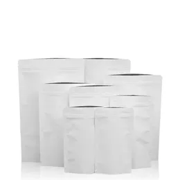 100 st/parti Stand Up White Kraft Paper Bag Aluminium Foil Packaging Pouch Food Tea Snack Lukt Proof Reseable Påsar förvaringspaket