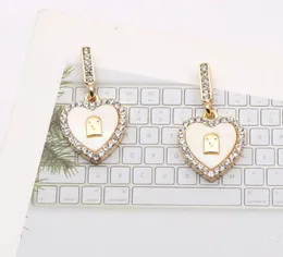 18K Gold plated luksusowe projektanci marki listę kolczyki stadninowe geometryczne brzoskwiniowe serce proste słynne kobiety inkrystaliczne kryształ kryształowy kolczyki