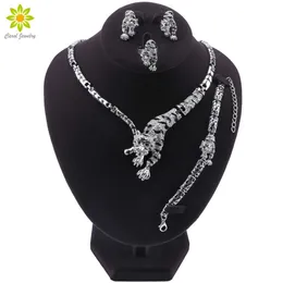 Leopardo pantera animal conjunto de jóias esmalte cristal strass colar brincos pulseira anel set para mulheres festa jóias H1022