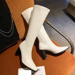 Женщина -дизайнерская женская женская ботинки Обувь Осень мода 2024 Ytmtloy колено высокий квадрат Botines de Mujer Zipper 69