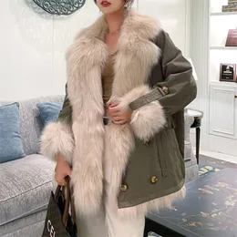 Bella哲学のファックスフォックスの毛皮のコート特大の女性のジャケット暖かい両面コート女性毛皮パーカー210928
