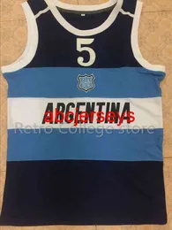 Uomo Donna Youth # 5 Manu Ginobili Team Argentina Maglia da basket retrò cucita blu navy Personalizza qualsiasi numero di taglia e nome del giocatore Ncaa XS-6XL