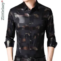 Marka Casual Spring Luxury Plaid Z Długim Rękawem Z Długim Rękawem Slim Fit Men Shirt Streetwear Dress Sukienka Koszule Męskie Fashions Jersey 2306 210705