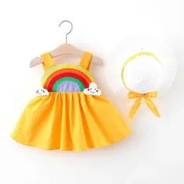 Baby Girl Dress Summer New Children Odzież Dziewczyny Dress Baby Girl Rainbow Camisole Słomy Kapelusz Princess Dress 0-3y Q0716
