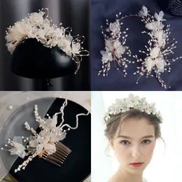 Vintage kvinnor kristall pärla hårband läder blomma tiara elegant bröllopsfest smycken flicka hår tillbehör brud kronor x0625