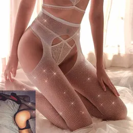 Women Tights Open Crotch Rhinestone Pantyhose Plus Size Shiny Carnival Party Hosiery Sexy Man Stockings Fishnet Stockings SW071 X0521