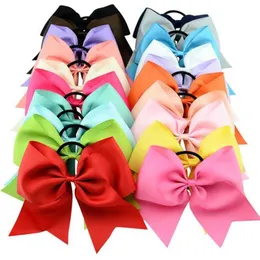 2022 new 20Pcs 8 Inch Large Solid Cheerleading Ribbon Bows Grosgrain Cheer Bows Tie With Elastic Band/Girls Rubber Hair Band