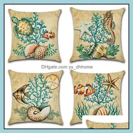 Poduszka / Poduszka dekoracyjna Home Textiles Ogród Biologia morska Żółw Turtle Shell Seahorse Print Pościel Poduszka ER 45x45 CM Case Dekoracyjne Pl