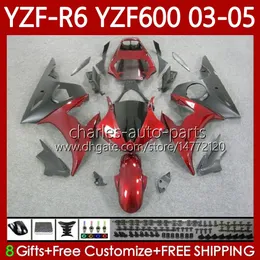 Body Kit For YAMAHA YZF-R6 YZF600 YZF R6 600CC Candy Red 2003-2005 Cowling 95No.214 YZF R 6 YZFR6 03 04 05 Bodywork YZF-600 600 CC 2003 2004 2005 Motorcycle Fairing