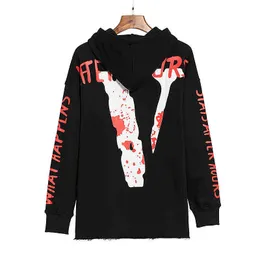 Brand Tide Limited Blleeding Letter Large V Hooded Loose Hip Hop Street Par Sweater Mäns och Kvinnor Et