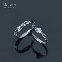 Romantische funkelnde AAA Zirkon Linie Ring für Männer und Frauen Mode 925 Sterling Silber Ein Paar Liebhaber Hochzeit Schmuck 210707