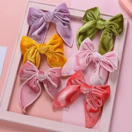 1PC Korean Solid Large Bows Elegant Velvet Hairpins Children Barrettes Cute Hair Clips Headwear For Kids Girls Hair Accessories