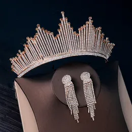 Funkelndes, mit Diamanten besetztes Braut-Kopfbedeckungs-Hochzeits-Haar-Accessoires-Kopfschmuck-Mädchen-Strass-Kronen-Ohrring-Set