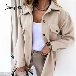 Simplee Office lapel jacket women autumn winter Casual long sleeve female top coat black white Fashion business shirt jackets 210928