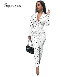 Women's Suits & Blazers Autum Winter Slim Dot Print Business Wear Elegant Women Office OL Jacket Set White Formal Blazer + Pants Suit Femini